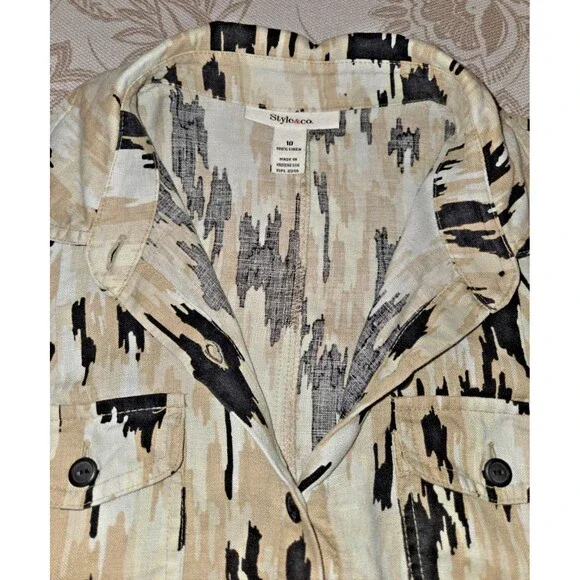 Style & Co Abstract 100% Linen Button Tunic size 10 Belt Missing Summer Vacation - Picture 3 of 8